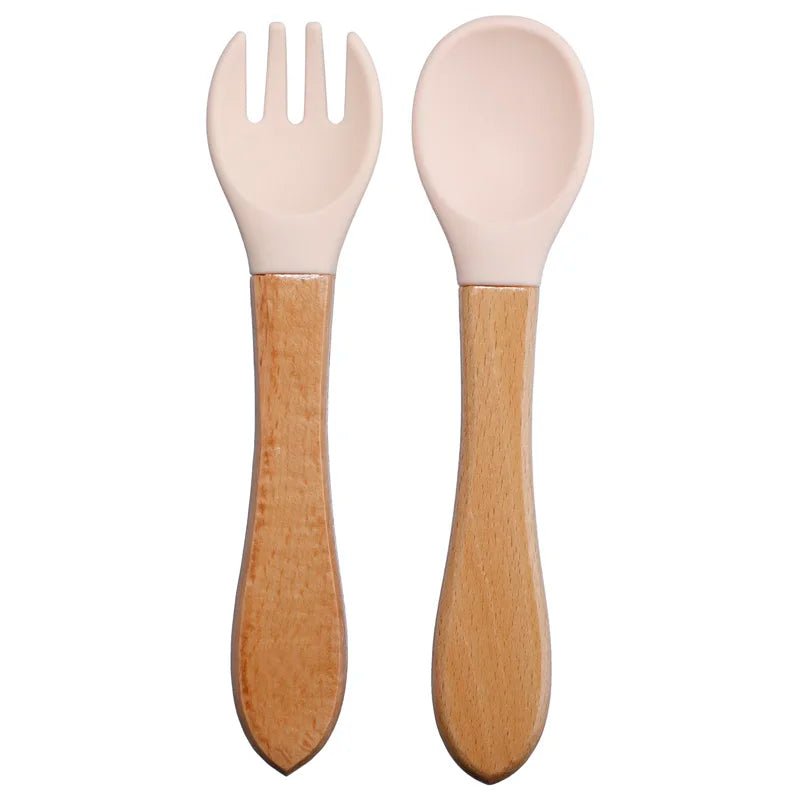 Couvert pour bebe- en silicone-manche-bois