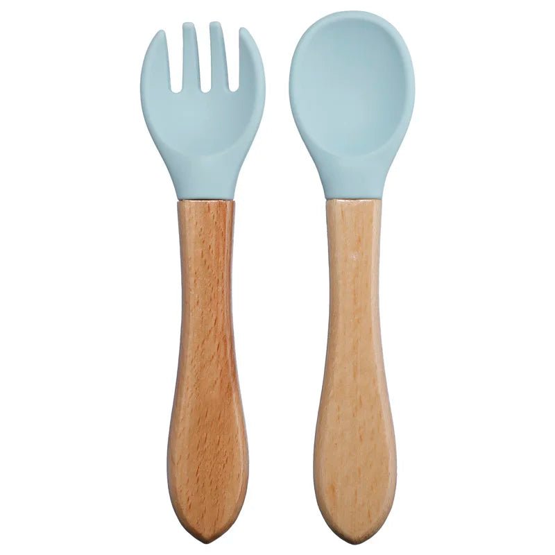 Couvert pour bebe- en silicone-manche-bois