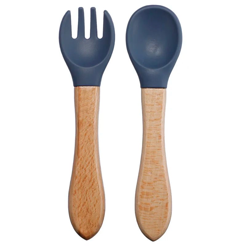 Couvert pour bebe- en silicone-manche-bois
