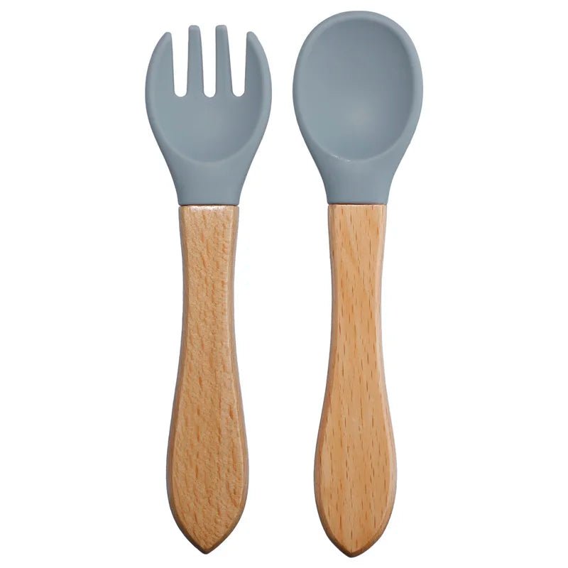 Couvert pour bebe- en silicone-manche-bois