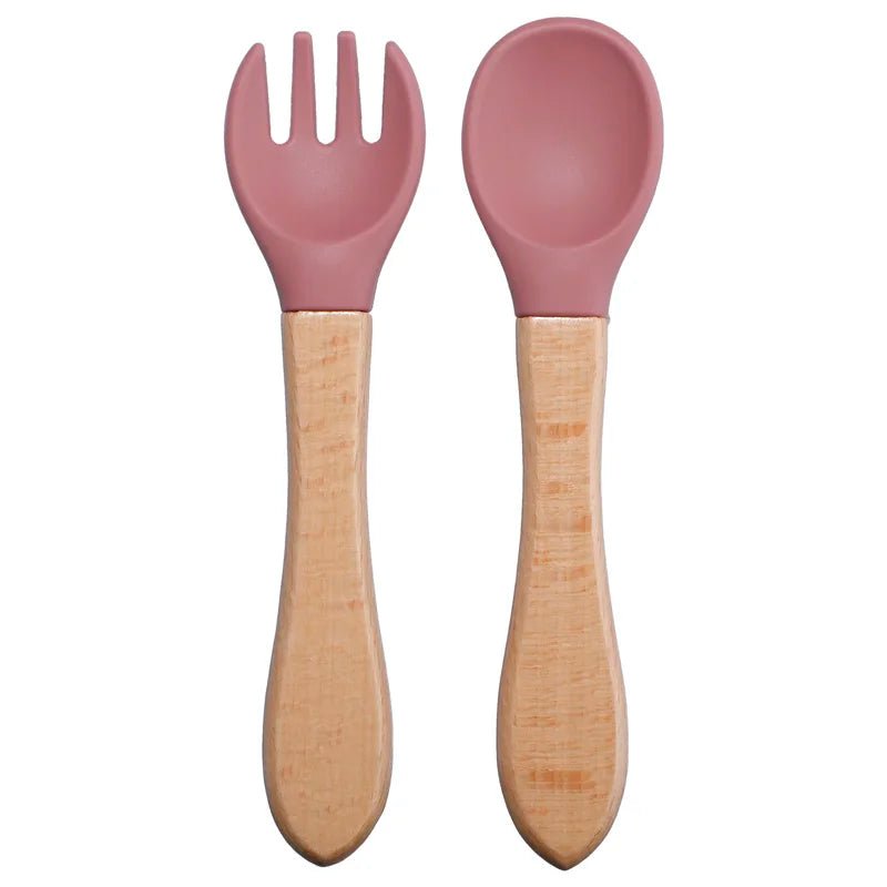 Couvert pour bebe- en silicone-manche-bois
