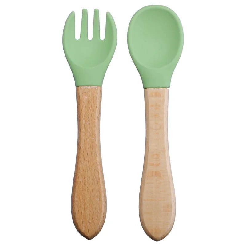 Couvert pour bebe- en silicone-manche-bois