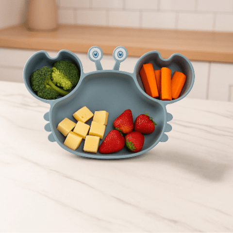 assiette-en-silicone-craby-3comaprtiments-bleu-gris