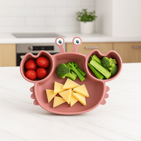 assiette-en-silicone-craby-3comaprtiments-rose