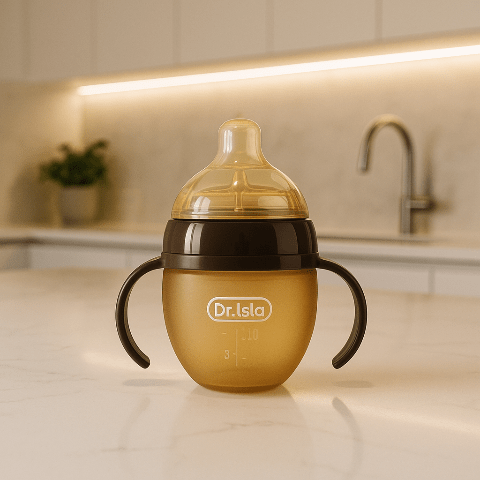 biberon anticolique sur un comptoir de cuisine