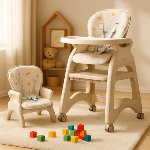 chaise haute bébé et chaise basse dans la chambre