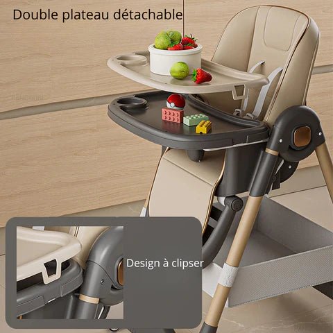 plateau double d'une chaise haute de couleur brun