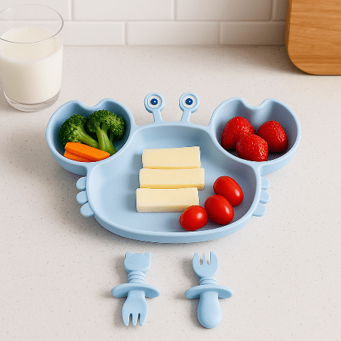 set de table bleu en silicone sous forme de crabe