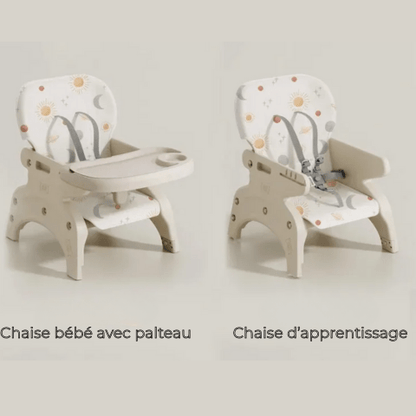 deux chaises basses une avec plateau et l'autre une chaise d'apprentissage