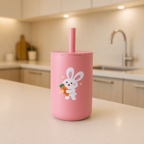 verre pour bébé en silicone sur un comptoir de cuisine