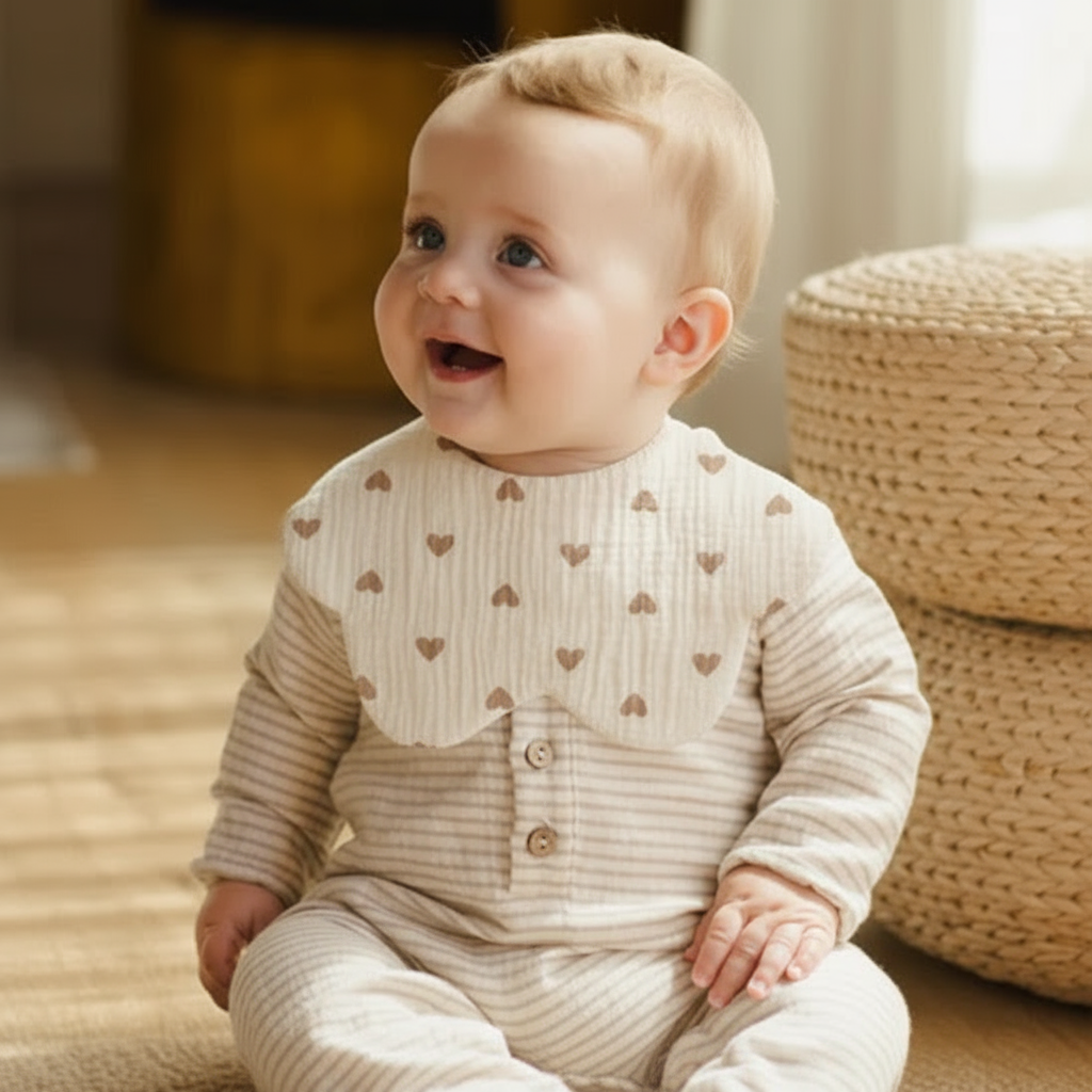 Bébé avec petit bavoir à cœurs