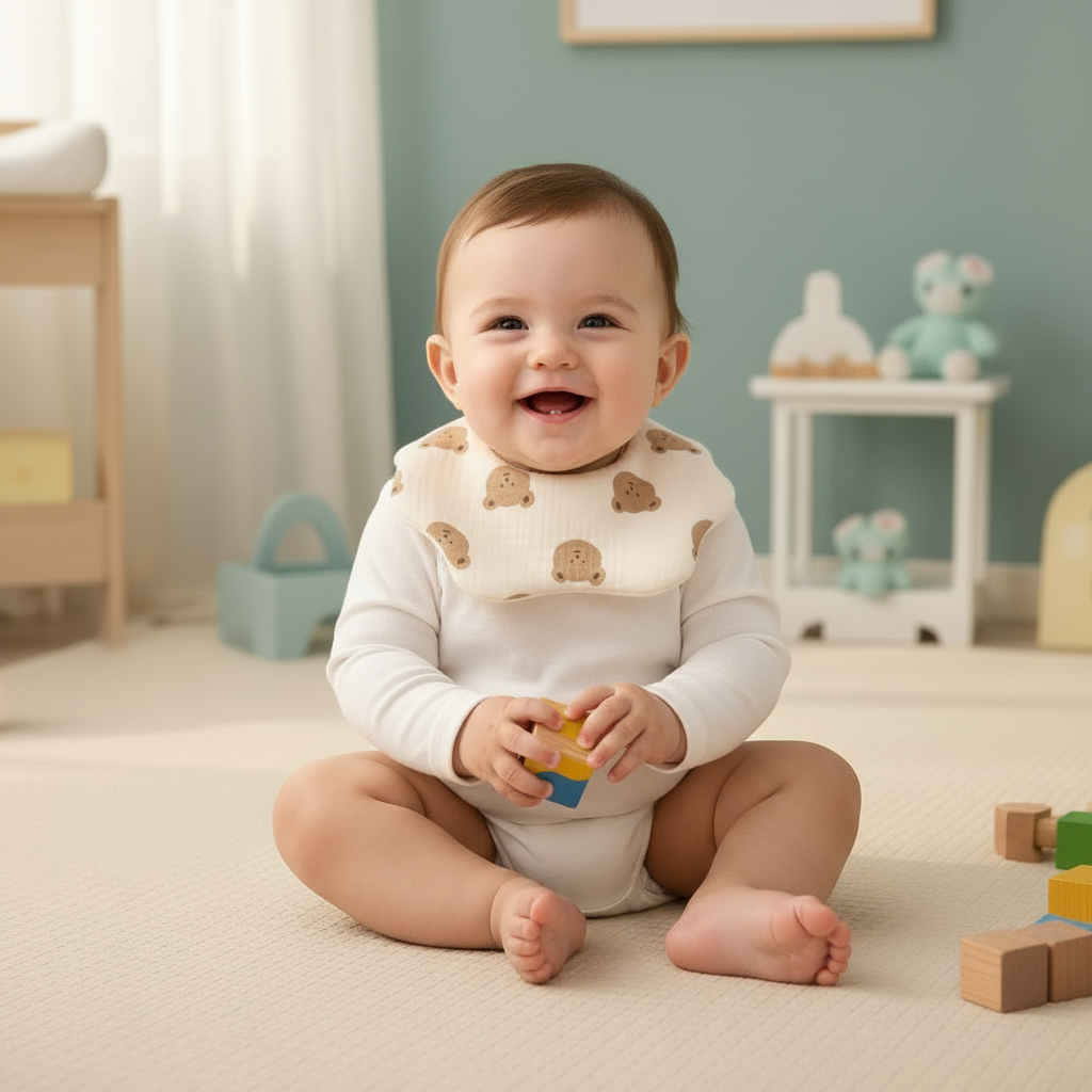 Bébé avec petit bavoir oursons