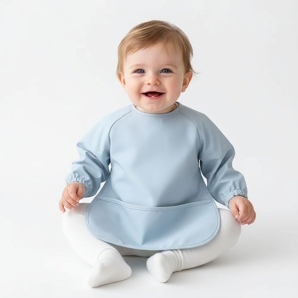 Bébé garçon portant le bavoir bleu