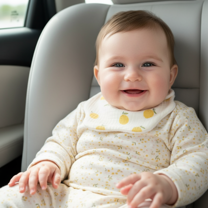 Bébé habillé avec bavoir citron