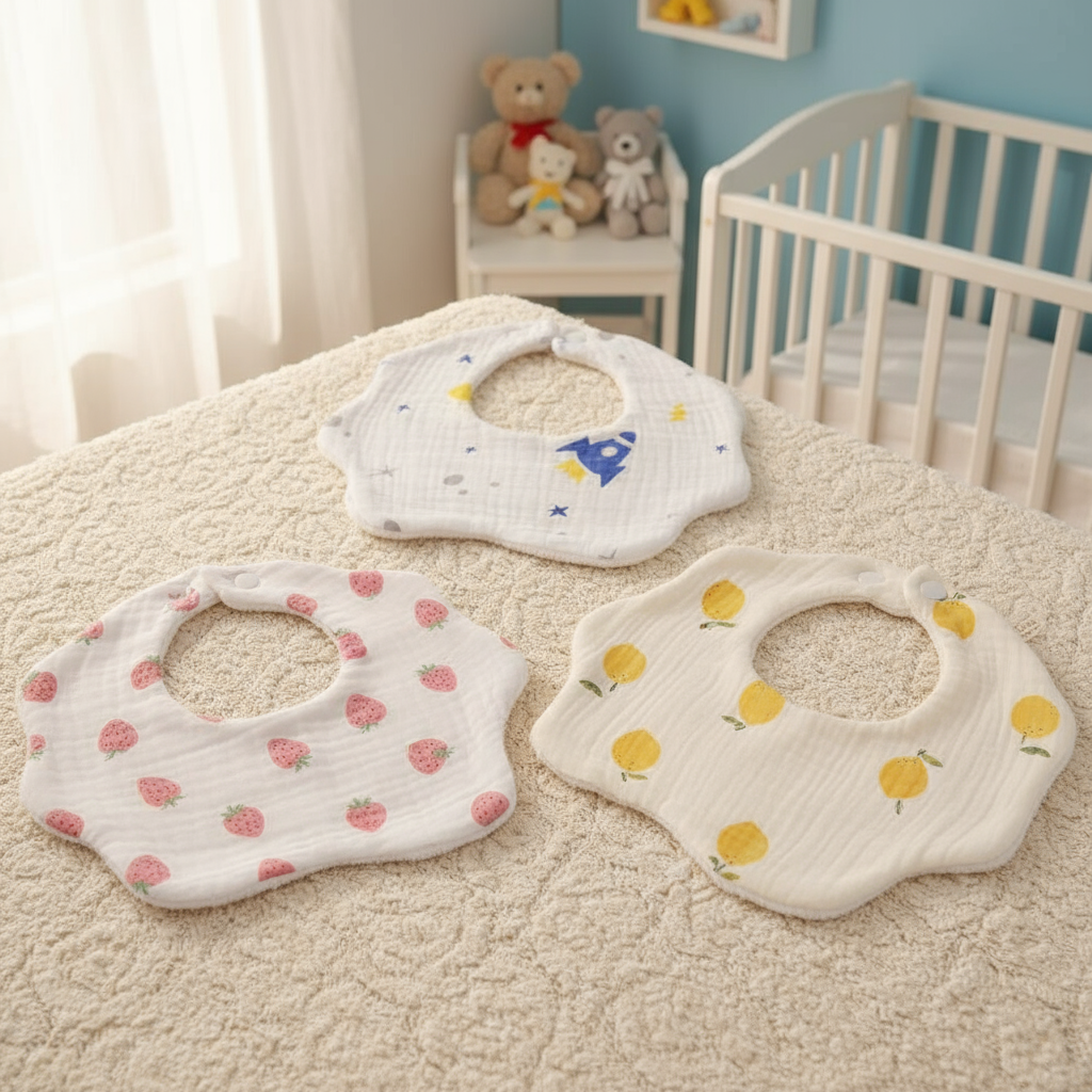 Bavoirs fusée, fleurs et citrons