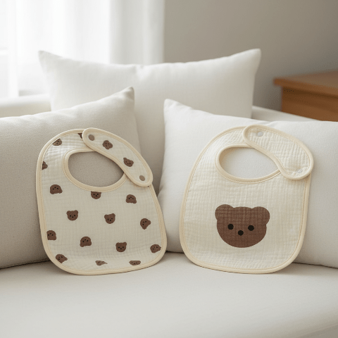 Bavoirs ours sur coussins