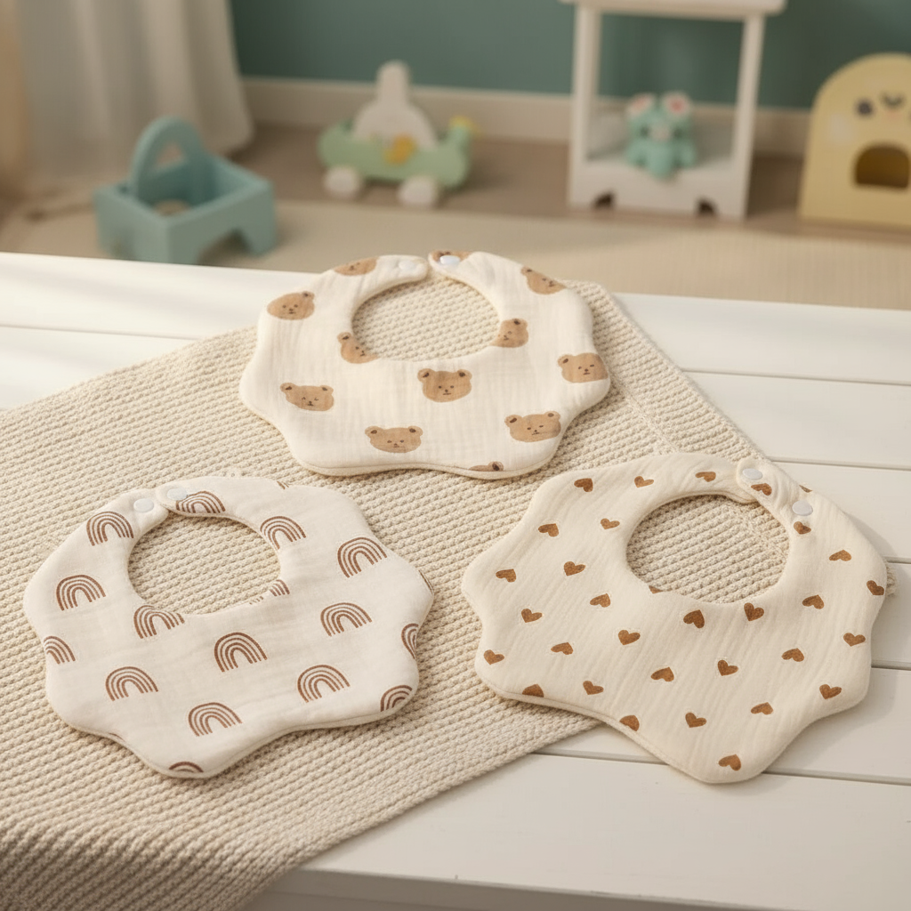 Bavoirs oursons, arcs-en-ciel et cœurs