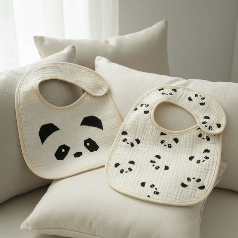 Bavoirs panda sur coussins