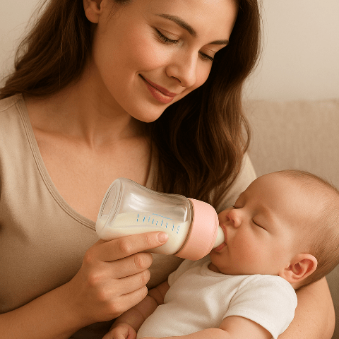 maman donne biberon à son bbé