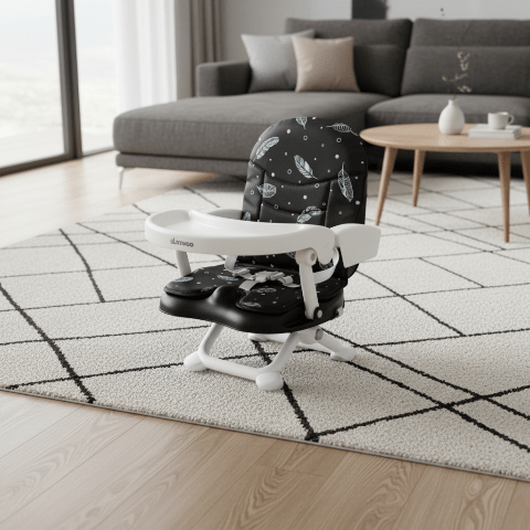 Réhausseur noir sur tapis moderne