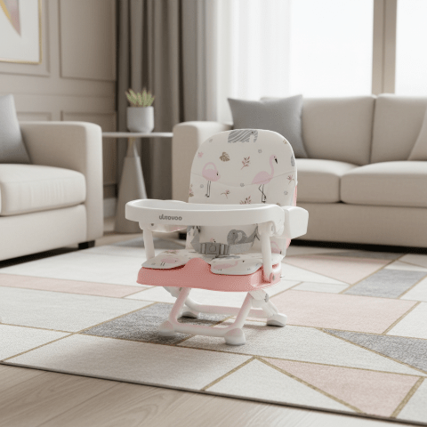 Réhausseur rose sur tapis moderne