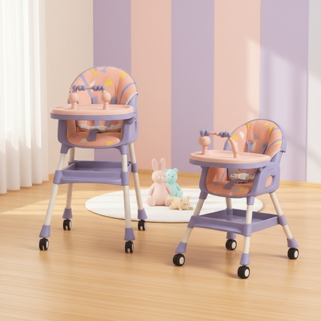 Chaises hautes rose et mauve