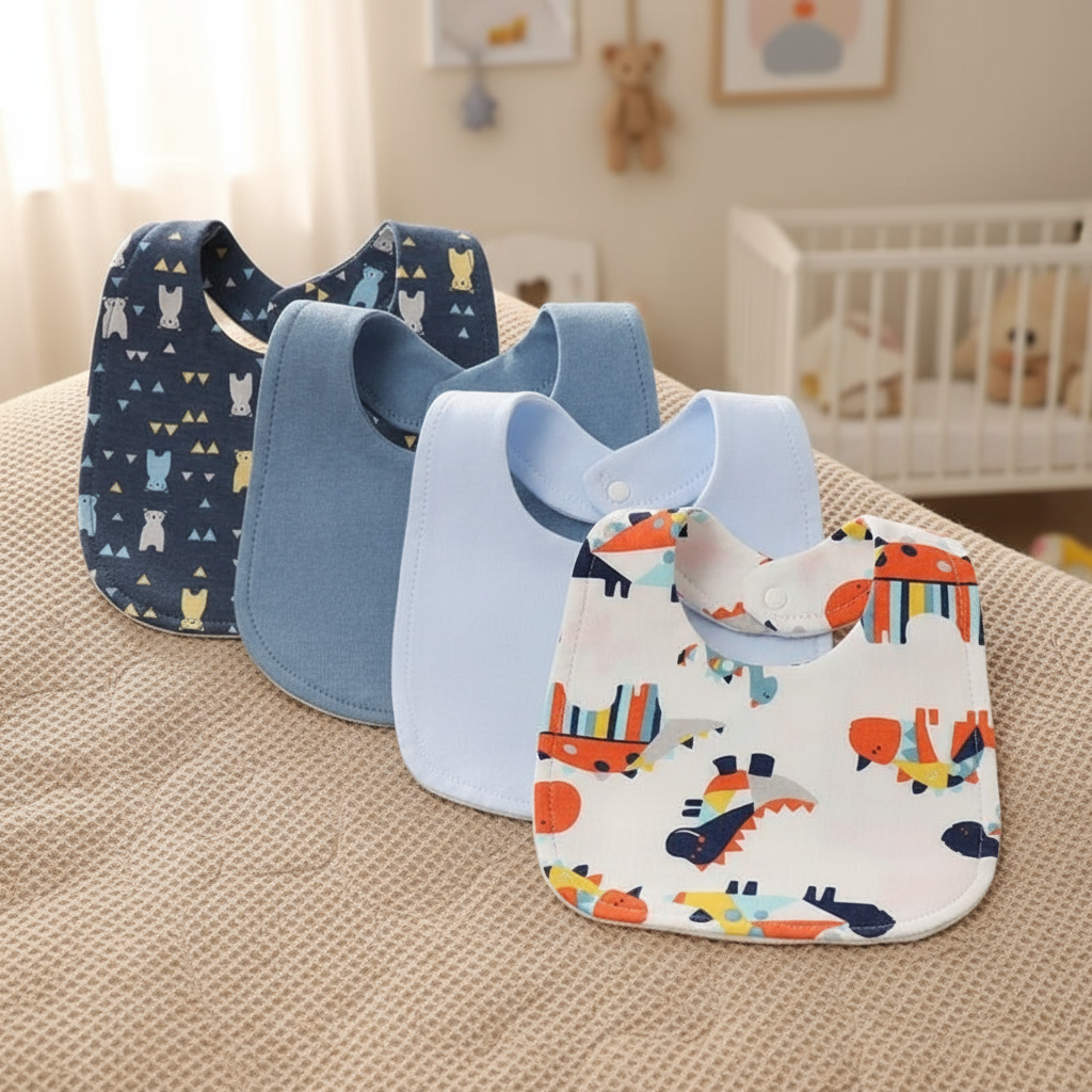 Lot de 4 bavoirs bleus avec arrière-plan