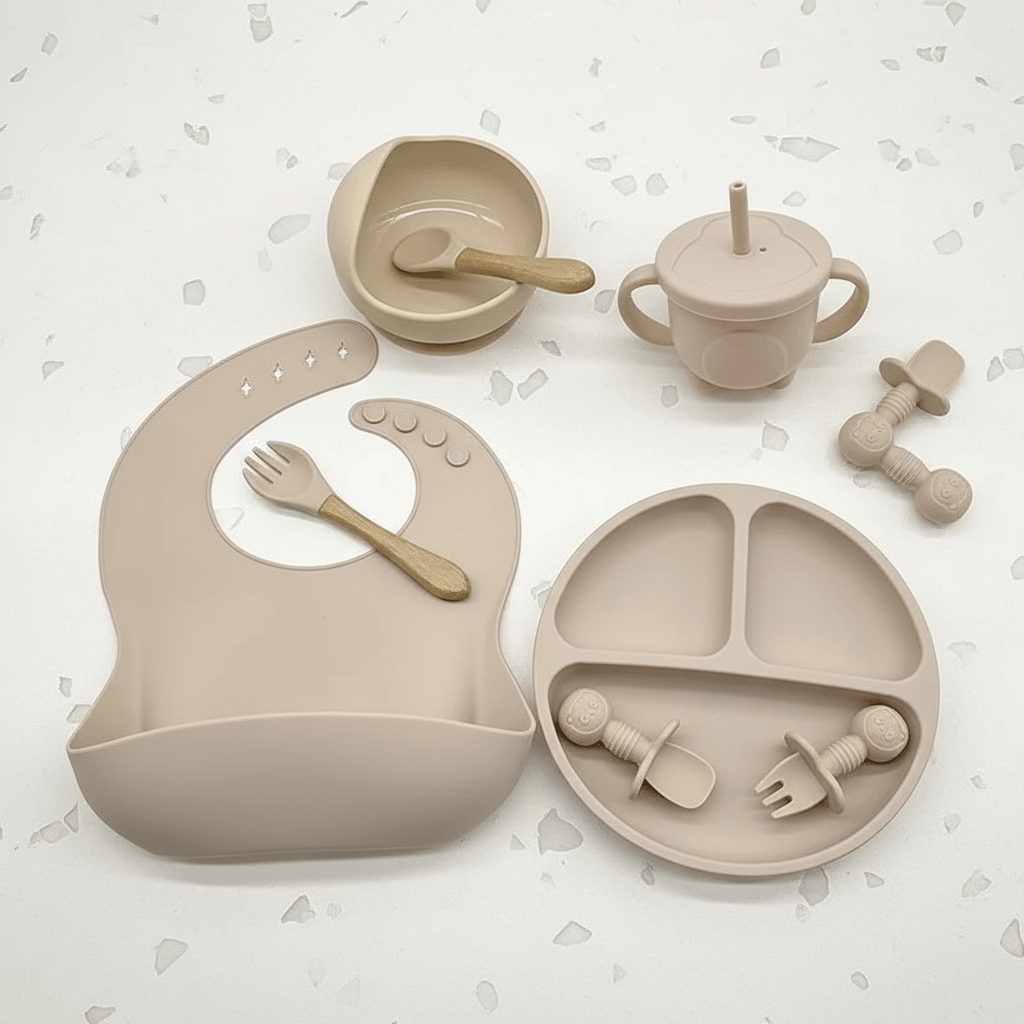 Set Vaisselle Bébé Beige - Vue de Dessus